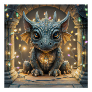 Póster Luces festivas Chibi Gargoyle Dragon