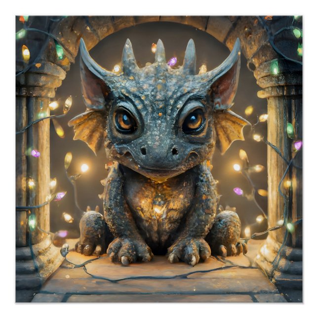 Póster Luces festivas Chibi Gargoyle Dragon (Anverso)