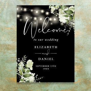 Póster Luces Florales en Blanco y Negro para Bienvenida d