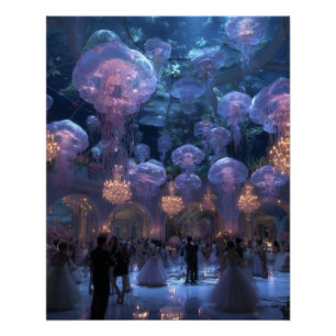 Póster Luces flotantes de medusas Dream City Art