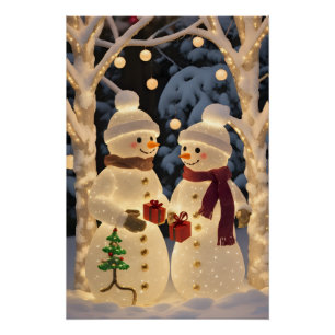 Póster Luces mágicas de Navidad de muñeco de nieve