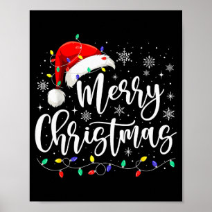 Póster Luces Navideñas Gorro de Santa Rojo Navidad Famili