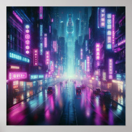 Póster Luces nocturnas de ciudad neón vibrante de vuelta 