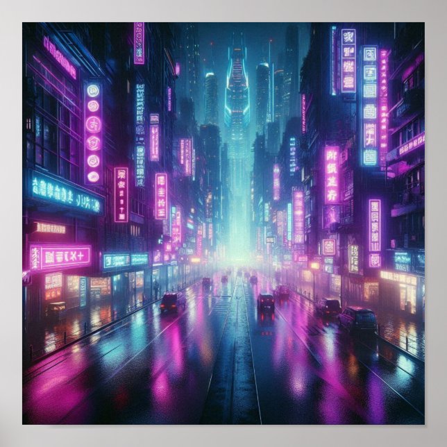 Póster Luces nocturnas de ciudad neón vibrante de vuelta  (Frente)