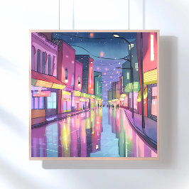 Póster Luces nocturnas de Lofi City | Colorida acuarela