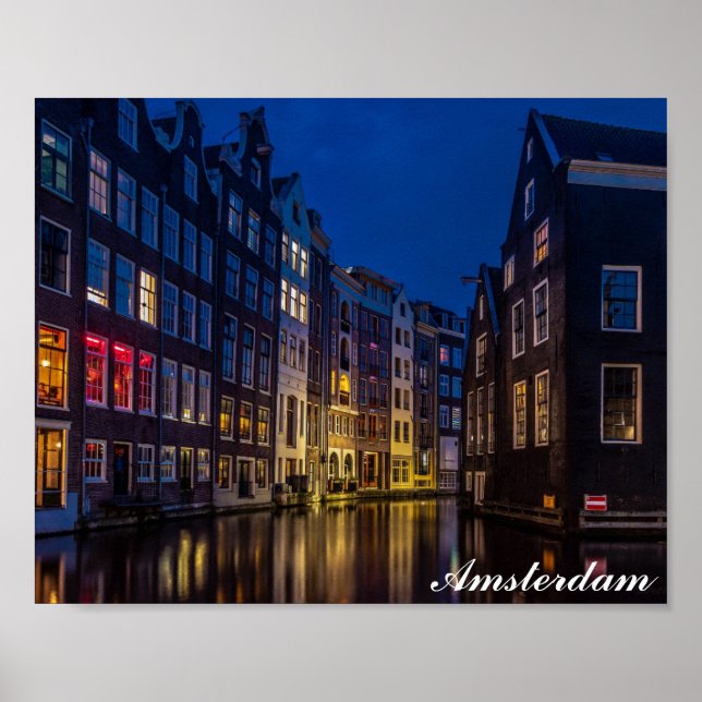 Póster Luces nocturnas del canal de Amsterdam Países Bajo (Frente)