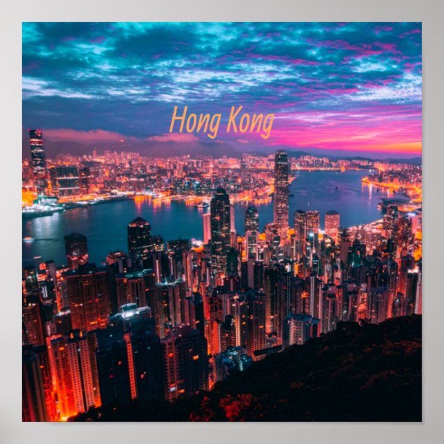 Póster Luces nocturnas del Skyline de los rascacielos de  (Frente)