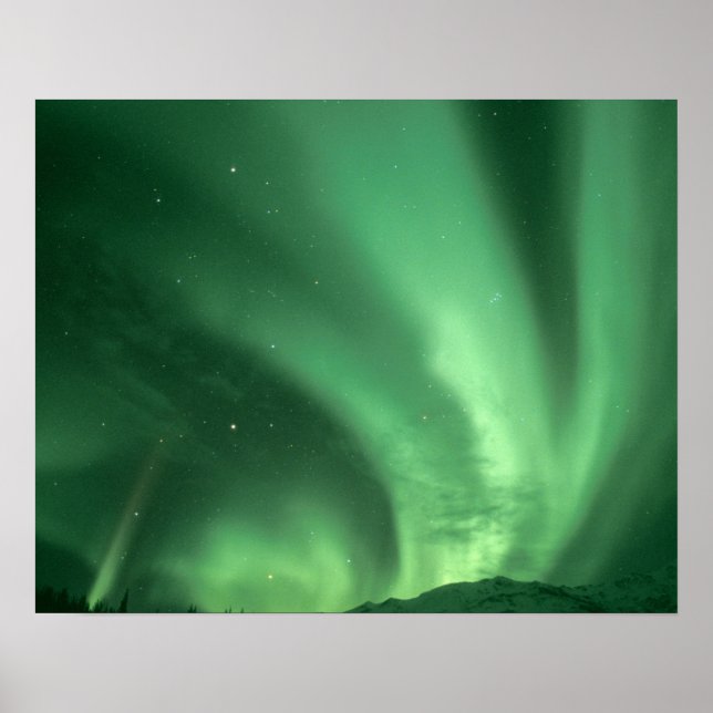 Póster Luces nórdicas, Aurora borealis, sobre las estriba (Frente)