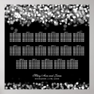 Póster Luces plateadas de la tabla de asientos del boda