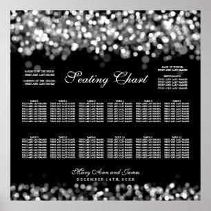 Póster Luces plateadas de la tabla de asientos del boda