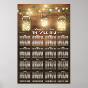 Póster Luces + Rústica Mason Jar Boda
