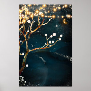 Póster Luces Rústicas de Árbol para Boda Nocturna bajo la