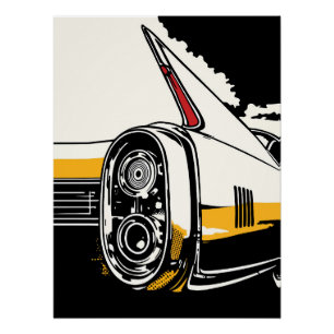 Póster Luces Traseras de Coche Clásico Retro Ilustración