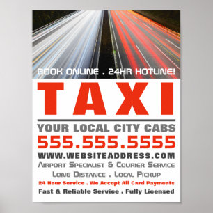 Póster Luces urbano, publicidad de empresa de taxi
