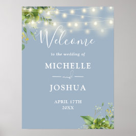 Póster Luces verdes Boda azul agitado signo de bienvenida