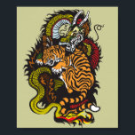 Póster lucha de dragones y tigres<br><div class="desc">ilustracion de lucha de dragones y tigres</div>