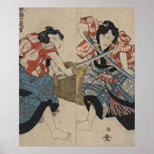 Póster Lucha de la espada del samurai circa 1825