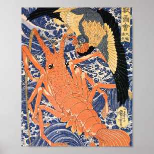 Póster Lucha de langostas - Utagawa Kuniyoshi