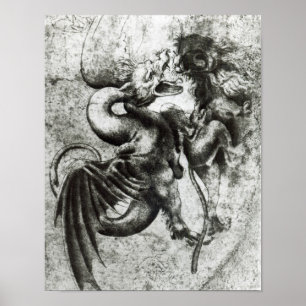 Póster Lucha entre un dragón y un león