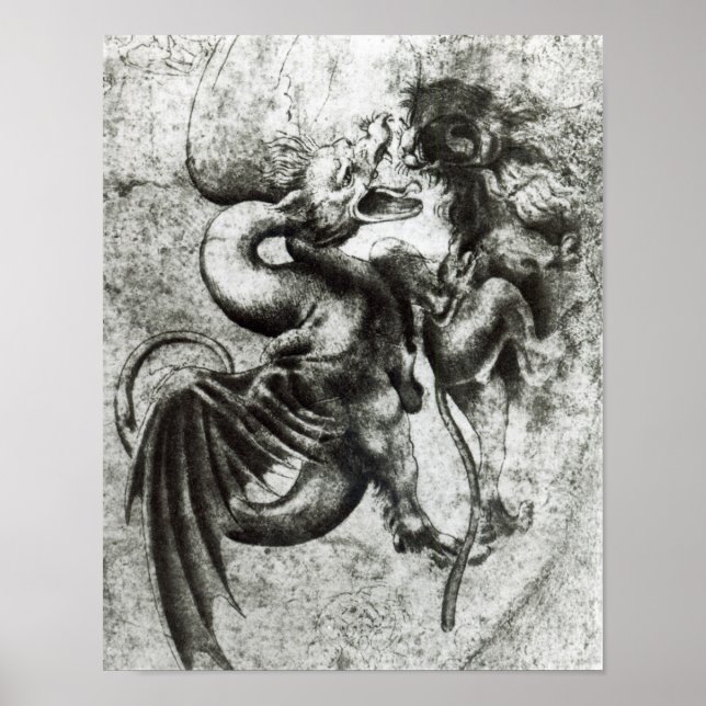 Póster Lucha entre un dragón y un león (Frente)