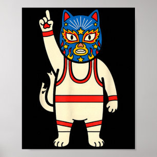 Póster Lucha Libre Gato Lucha Luchador Divertido Retro