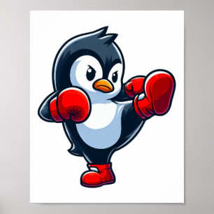 Póster Luchador de boxeo pingüino de dibujos animados coo