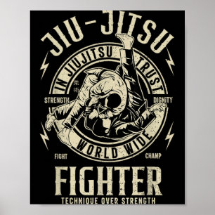 Póster Luchador de Jiu Jitsu Divertido BJJ Camiseta de Ji