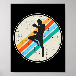 Póster Luchador de Kickboxing Silueta Retro Artes Marcial