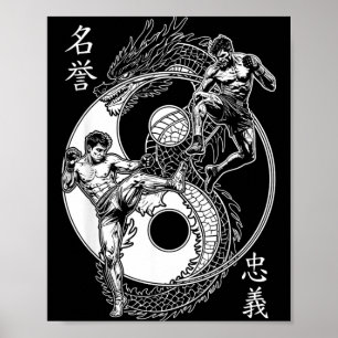 Póster Luchador de MMA Dragón Yin Yang Rodilla Patada Art