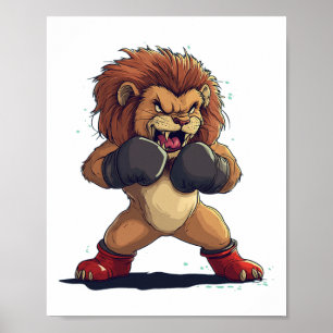 Póster Luchador ruidoso mira Con Este León En Boxear Glov