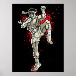 Póster Luchador tailandés de artes marshales en Tailandia