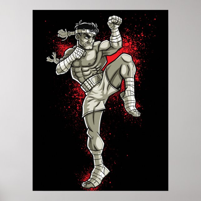 Póster Luchador tailandés de artes marshales en Tailandia (Frente)