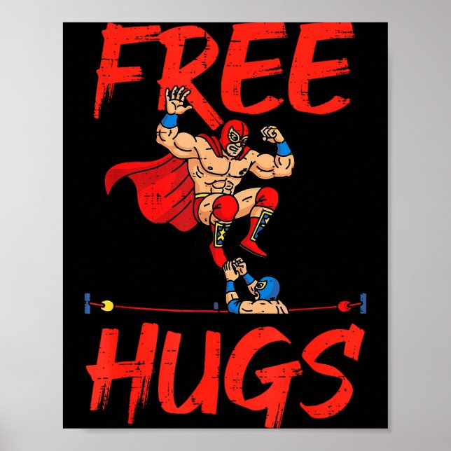 Póster Luchadores de lucha libre se abrazan humor diverti (Frente)