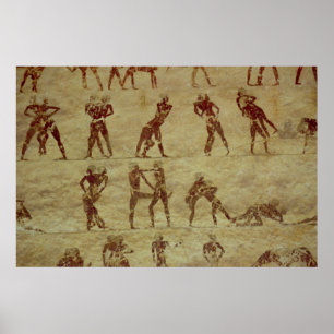 Póster Luchadores, detalle de una pintura de pared de la