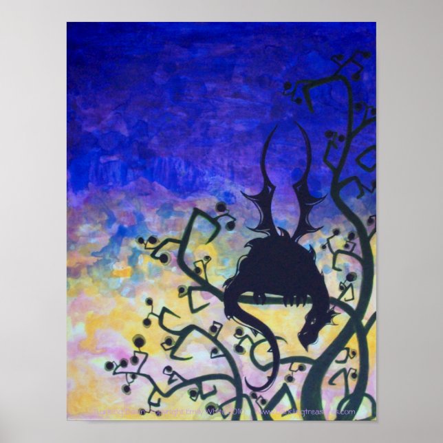 Póster Luchando la silueta de dragón Dawn fantasía poster (Frente)