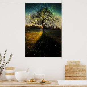 Póster Luciérnagas mágicas paisaje soñador