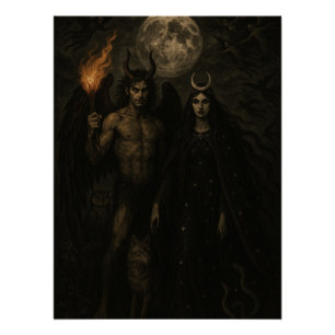 Póster Lucifer y Diana - Ilustracion Nocturne de bruja