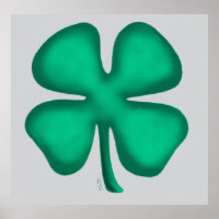 Lucky 4 Leaf Irish Clover gris mate poster