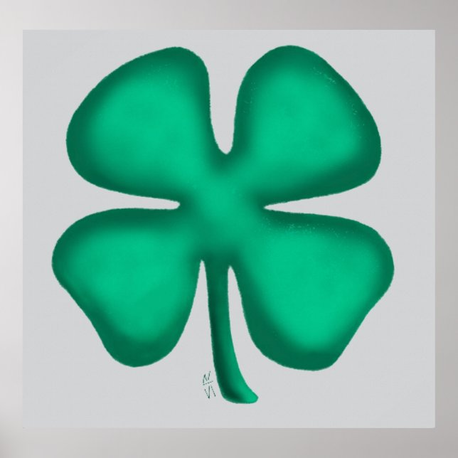 Póster Lucky 4 Leaf Irish Clover gris mate poster (Frente)