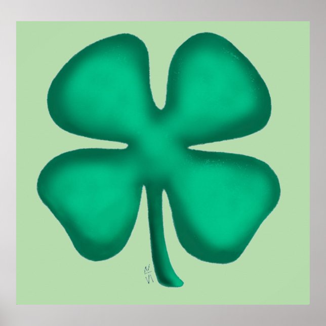 Póster Lucky 4 Leaf Irish Clover valor verde mate poster (Frente)