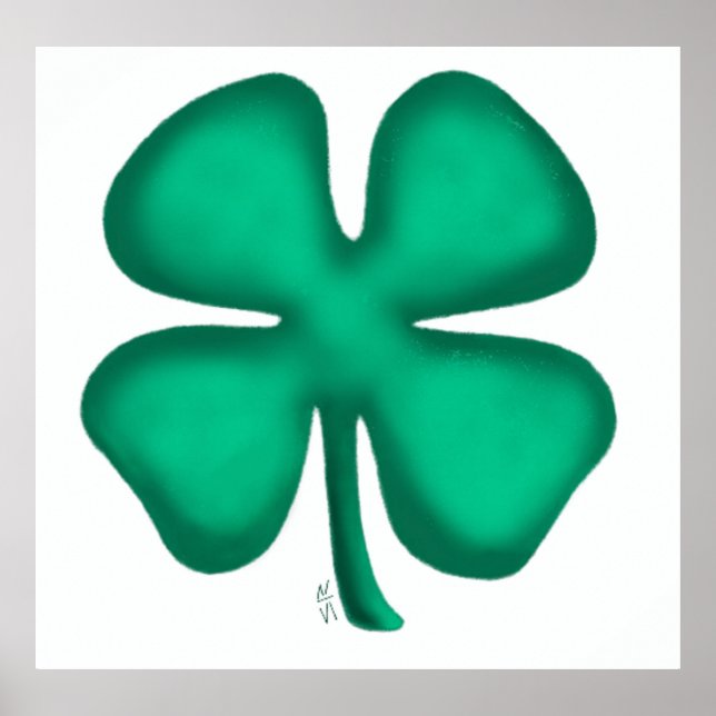 Póster Lucky 4 Leaf Irish Clover white mate poster (Frente)