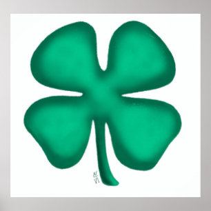 Póster Lucky 4 Leaf Irish Clover white mate poster