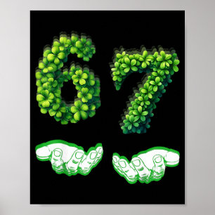 Póster Lucky 67 trébol número divertido trébol verde St P