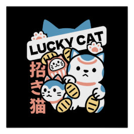 Póster Lucky Cat Art – Maneki Neko with Gold Coin