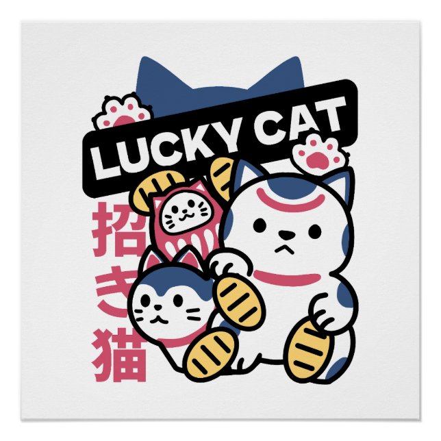 Póster Lucky Cat Maneki Neko – Japanese Fortune Cat  (Anverso)
