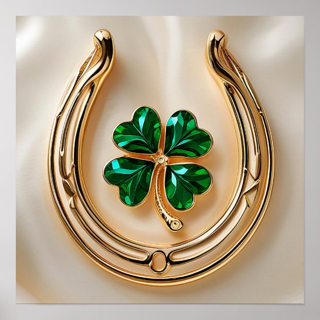 Póster Lucky clover with Gold Horseshoe (Frente)