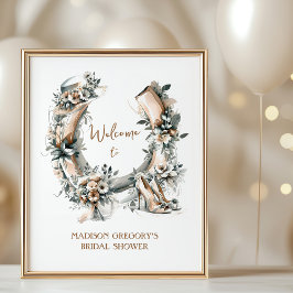 Póster Lucky Floral Horseshoe Derby Bridal Shower Welcome