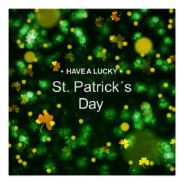 Póster Lucky Green Irish Shamrock Purpurina Pattern