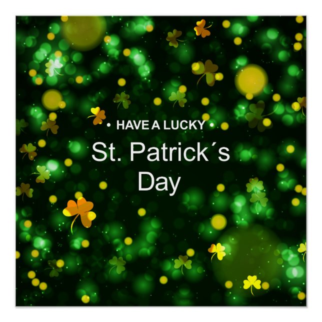Póster Lucky Green Irish Shamrock Purpurina Pattern (Anverso)