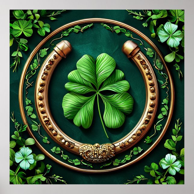 Póster Lucky Horseshoe and Clover Design (Frente)
